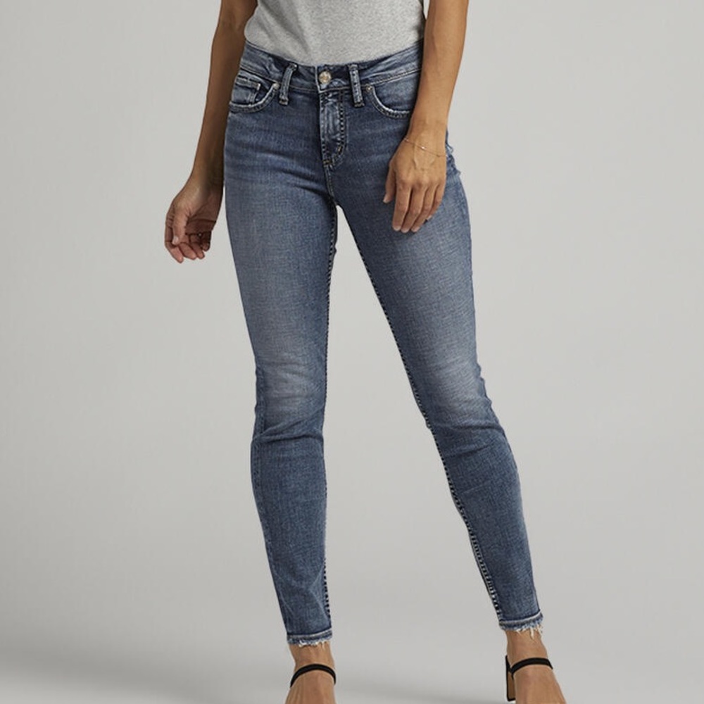 Silver Jeans Suki Mid Rise Distressed Hem Skinny Jeans